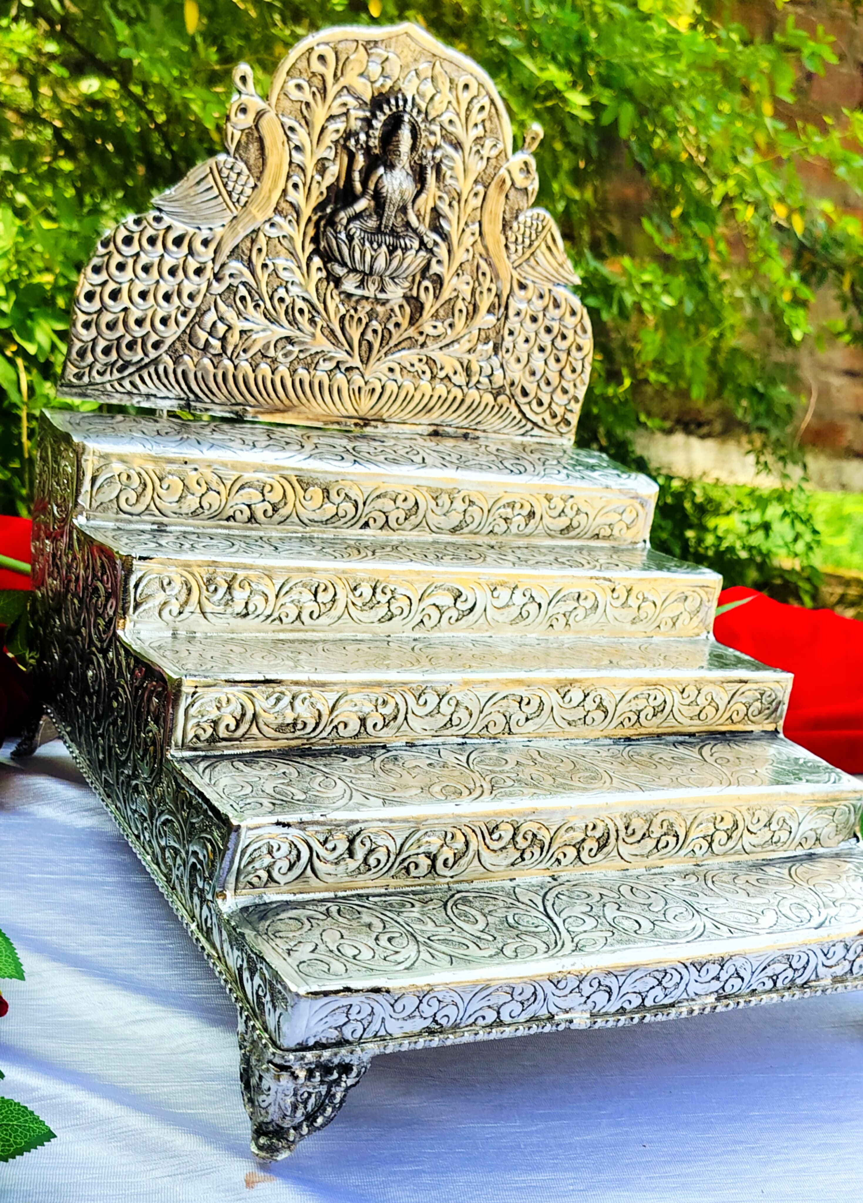 German Silver Laxmi singhasan with 5 Steps for Many Idol Temple/Gift Item